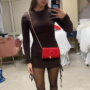 Maroon knit mini dress